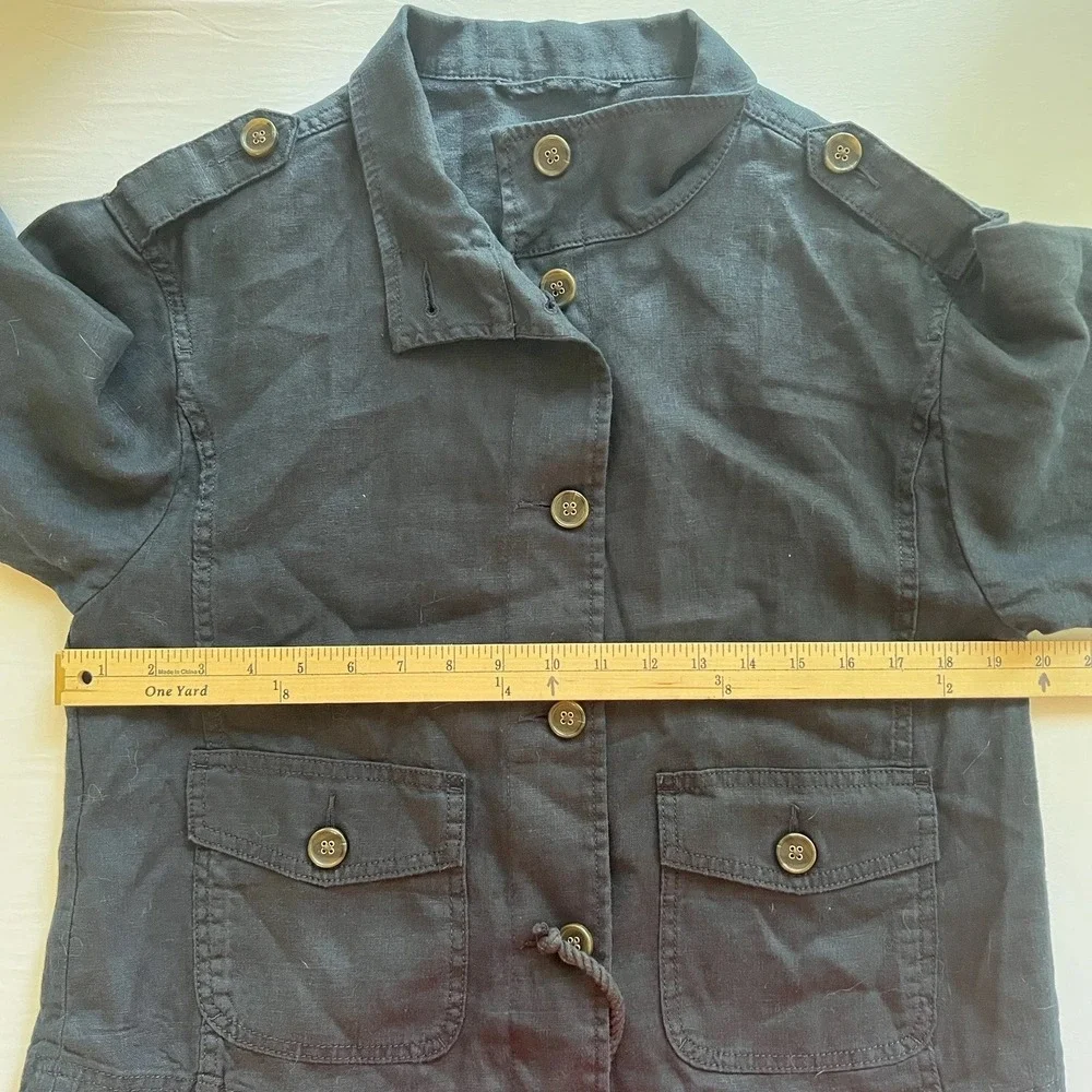 TALBOTS 100%‎ Linen Jacket Womens SMALL Navy Button Front Utility Outdoor Casual - Picture 6 of 8